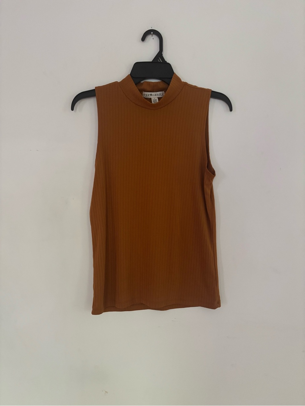 Eye Candy Ribbed Mock Neck Sleeveless Tank Top Brown Size Large